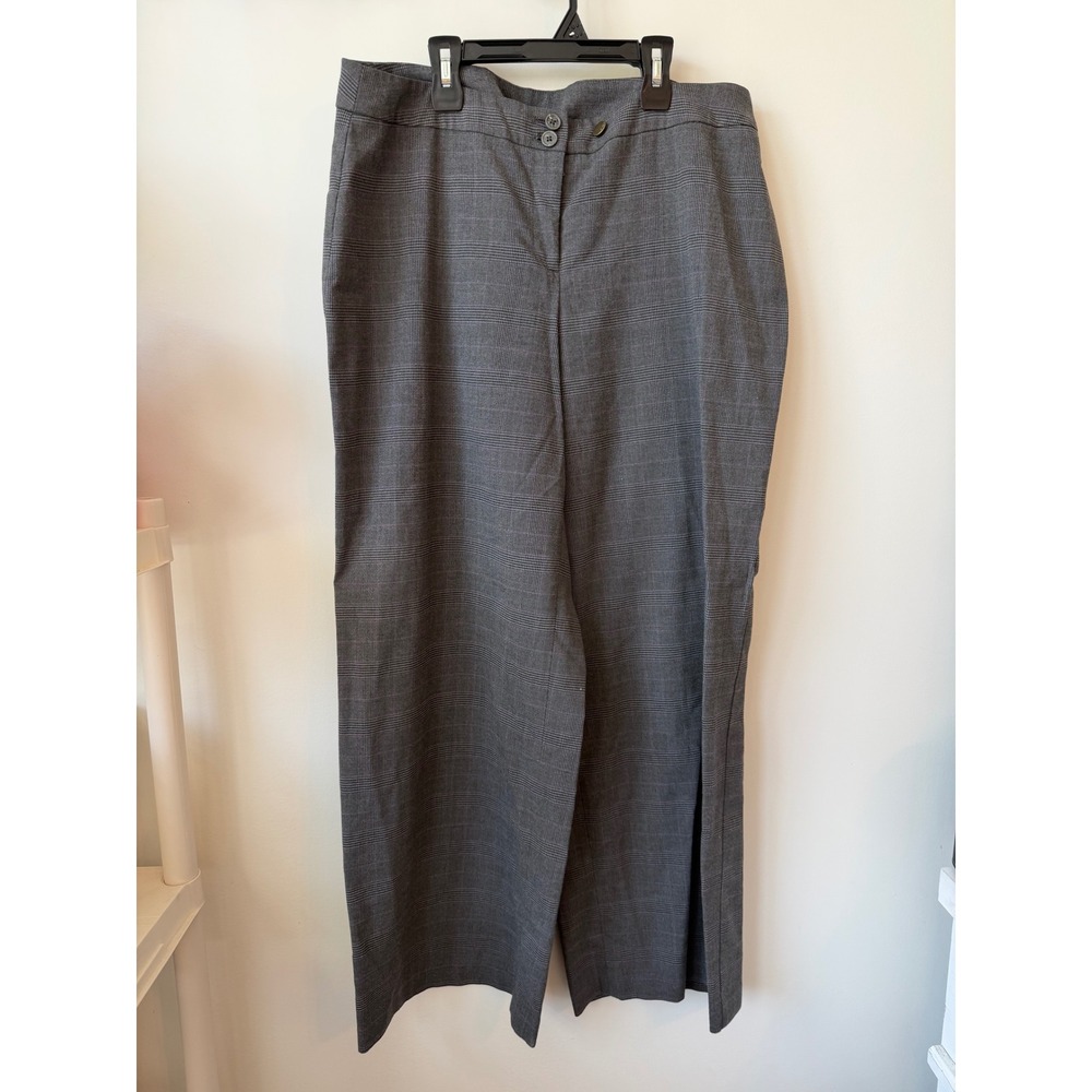 Lane Bryant Grey Glen Plaid Wide Leg Dress Pants Size 16 Purple Accents Office